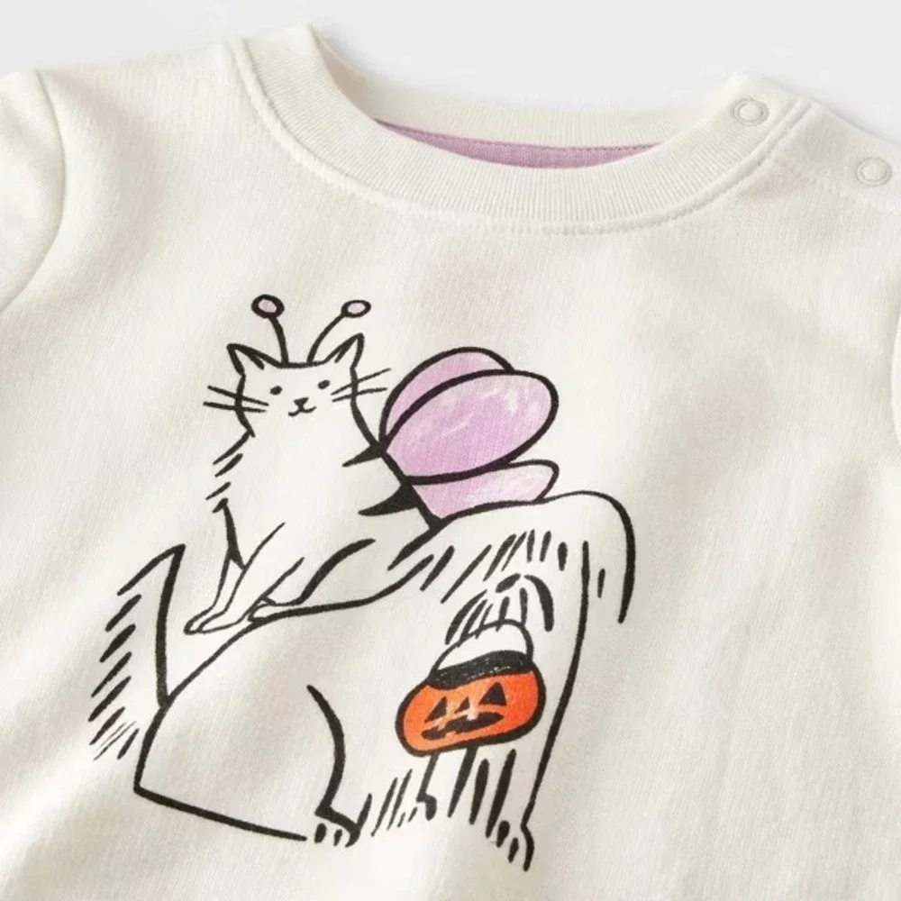 Cat & Jack 12M Baby Dog & Cat Trick-or-Treat Sweatshirt Jogger Set Cream Hallowe